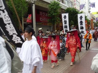 There are many wonderful costumes in the parade, including these young noblewomen. Their male counterparts are dressed as Sendai&#39;s founder, Date Masamune.