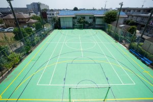 The tennis/soccer court that residents can use