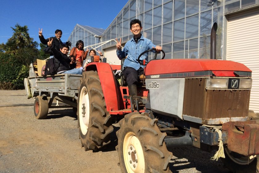 Hop on the tractor-trailer with Yokota Fumito san for a thrilling ride through the farm!