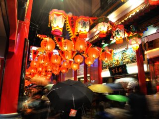 Lanterns and colorful umbrellas