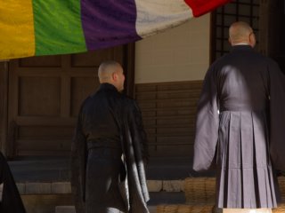 Priests waiting to enter a temple