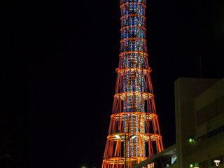 Kobe Port Tower, beautifully illuminated at night