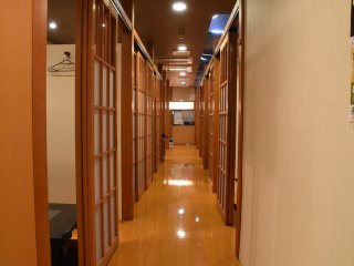 Private rooms are placed on both sides of the corridor

