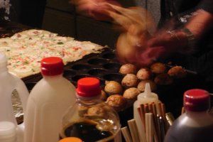 Festival food: takoyaki (ball-shaped octopus snack)