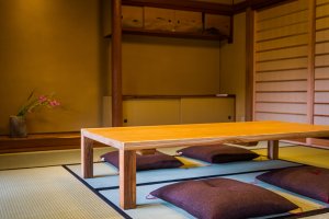 Sit on zabuton in the tatami room