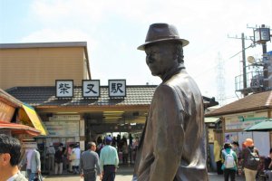 The famous Tora-san statue outside of Shibamata Station