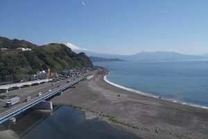 A view along the coast towards Mount Fuji
