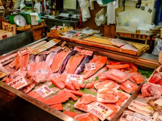Salmon is a speciality of the Shinsen Market, you can buy it in almost any form