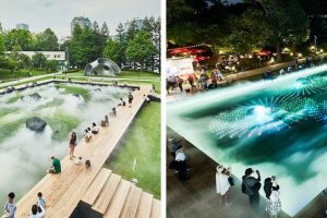 The Digital Art Garden of Light and Fog transforms from day to night