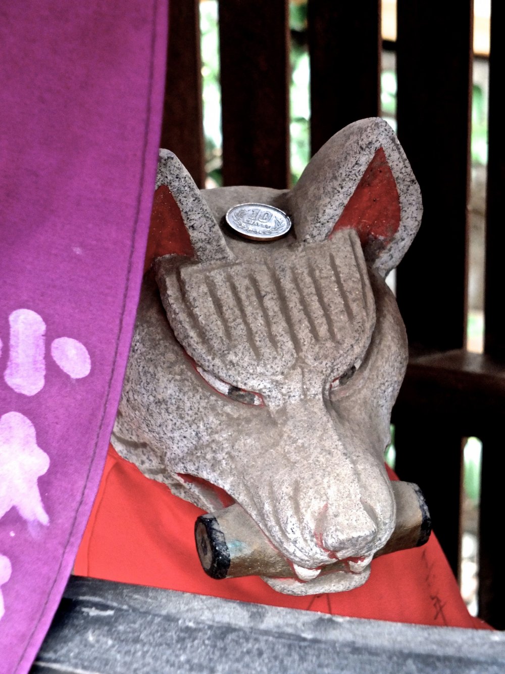 An angry fox inside one of the smaller temples where locals come to pray daily