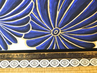 Detail of a lotus painting near the tatami mat floor