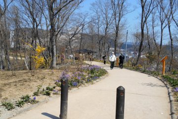 후나오카 성 공원이 있는 언덕 꼭대기까지 쉽게 걸어갈 수 있다