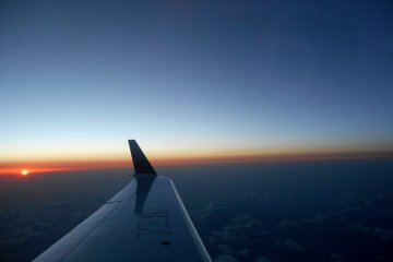 Sunset seen from the aircraft bound for Sendai airport