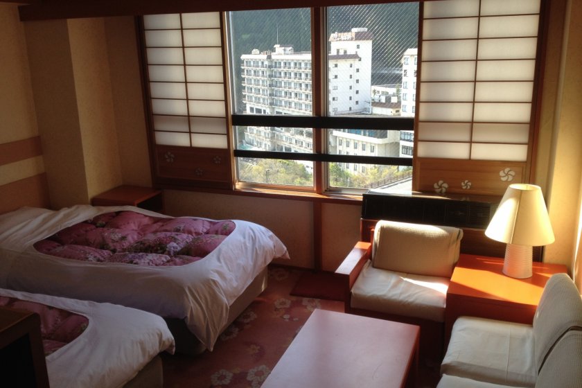 The far side of the room -- notice the beautiful view to the not pictured Kinugawa River immediately below