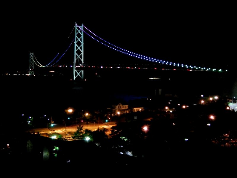 <p>Beautiful night view of Great Akashi Strait Bridge seen from our hotel room window</p>
