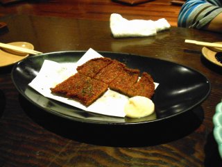 One of Tokushima&#39;s specialties, &#39;Komatsushima Fish-cutlet&#39;. Komatsushima is the name of a city/area, and this cutlet is usually sold at any supermarket in Tokushima. You grow up eating this. This Izakaya version is somehow spruced up to look/taste more special, but I prefer the supermarket version that I&#39;m familiar with!
