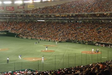 <p>Crowd packed in for a weekend Yomiuri Giants game</p>
