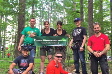 Very satisfied&nbsp;customers posing with the safety guide after completion of the Adventure Course at Forest Adventure Mt Fuji. It was a thrill of a lifetime!