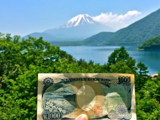 The northern shore of Lake Motosu presents a glorious view of snow-capped Mt. Fuji. The scene designed and printed on the 1,000yen bill!