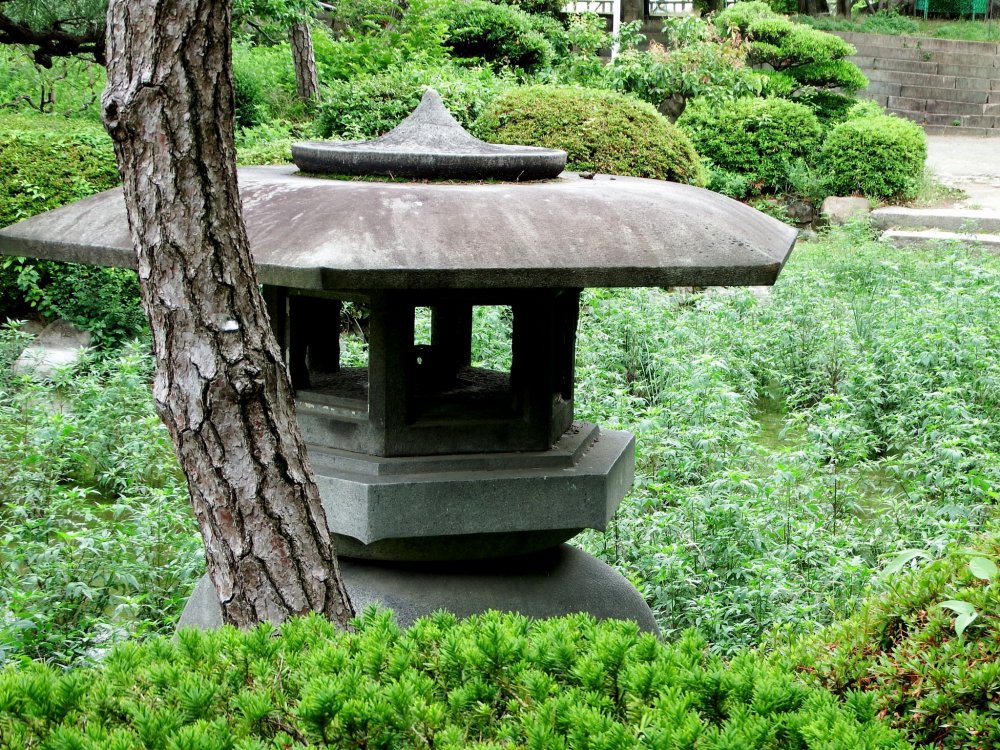 Close-up of a stone lantern in the garden