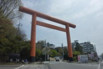 Torii (Shinto Shrine gate) near bus stop