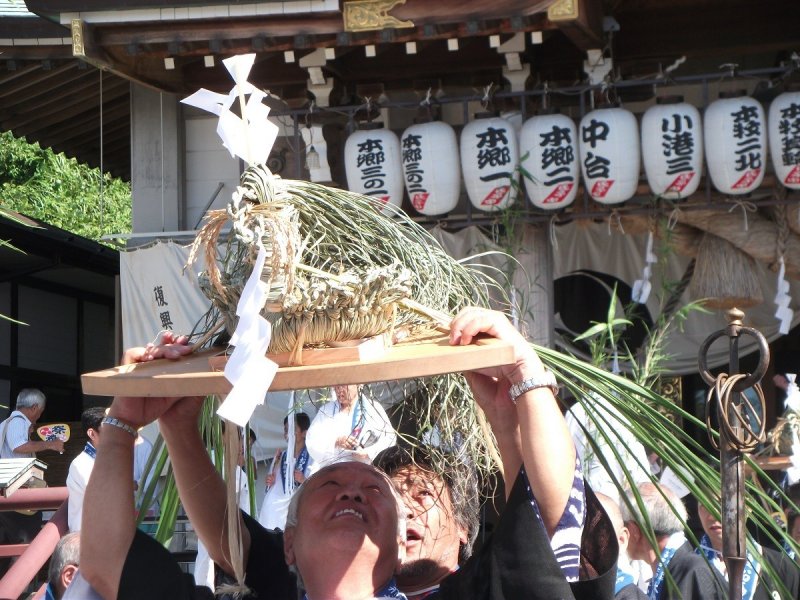 The turtle-like figures are brought from the Shrine - Start of Ouma nagashi ritual