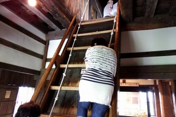 <p>Wooden stairs to get to the top of the main castle tower. It&#39;s so steep that visitors have to cling to the rope to climb up without tumbling down to the bottom</p>