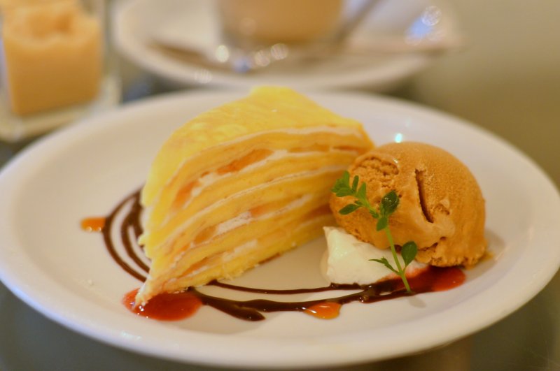 <p>A delectable dessert: mille crepe with ice-cream</p>
