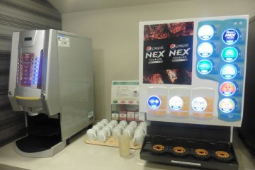 <p>The free drinks corner with both hot and cold drinks</p>