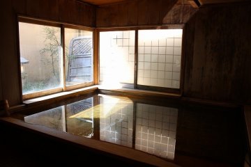 An inside hot spring is ready for customers year round