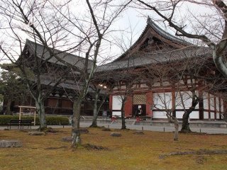 Kodo Hall can be seen beyond a grove of trees