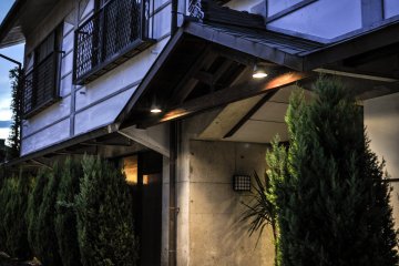 <p>Hotel doorway in the evening</p>