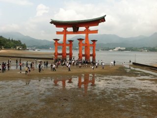 Miyajima&#39;s&nbsp;famous torii is visible behind the stage