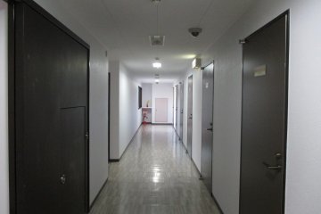 <p>The hallways at the share house; floors four and five are women-only floors</p>