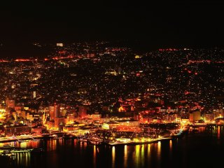 Shimmering city of gold at night, Nagasaki: This city has prospered through trade with European countries, China and Russia since olden times