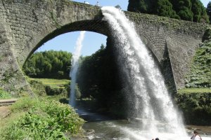 Water pours forth from the Tsjunkyo Aqueduct in rural Kumamoto