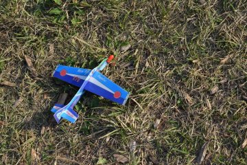 <p>A lone paper plane landed on the grass</p>