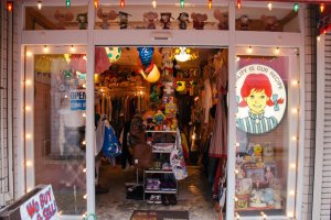 Cool shop selling vintage clothes and memorabilia.