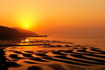 <p>I dreamed of coming to see this sunset view of the mud flats on Okoshiki Beach</p>