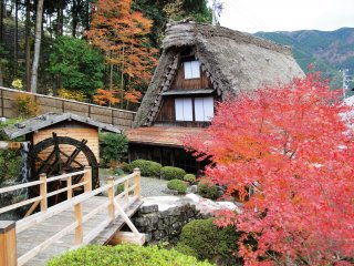 The Banko-an House at Gassho Mura, surrounded by fall foliage