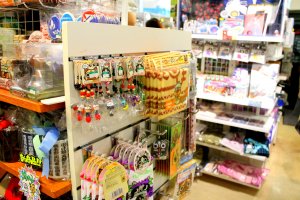 A variety of colorful and cute key chains and stationery items