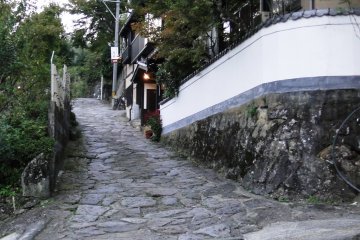 <p>You can follow the pavement at least a kilometer up to the top of town</p>