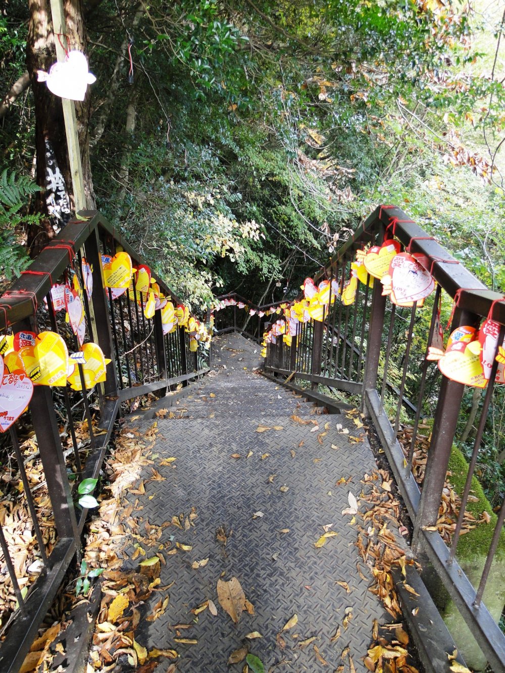 The steps down to the falls are lined with paper hearts in homage to the legend of the falls
