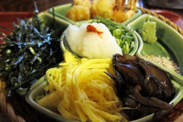 Nori seaweed, daikon radish, spring onions and other accompaniments to your noodles