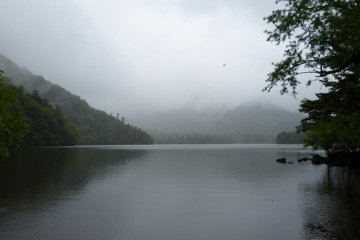 The lake was calm and quiet.