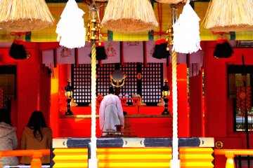 <p>In the prayer hall, a Shinto ritual was taking place</p>