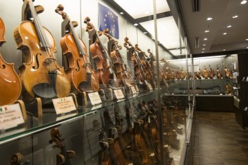 <p>4F: The display sets here showcase more than 100 violins and and other string instruments at any time.</p>