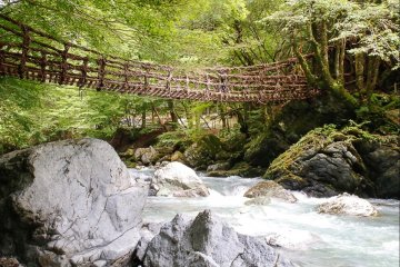 <p>สะพาน Oku-Iya Kazurabashi (ภูเขาเถาวัลย์) ข้ามแม่น้ำอิยะ-กะวะ (Iya-gawa)</p>