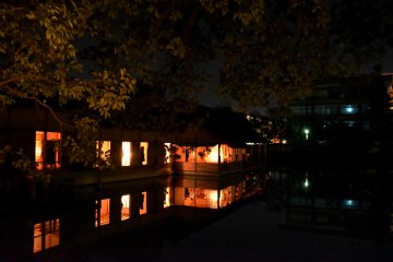 <p>Illuminated Yokokan house in the dark</p>