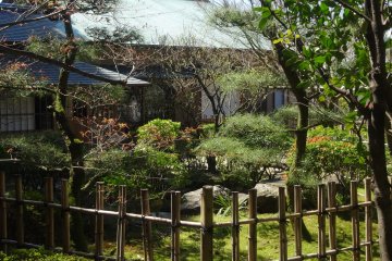 <p>A teahouse sits in the back of the property</p>